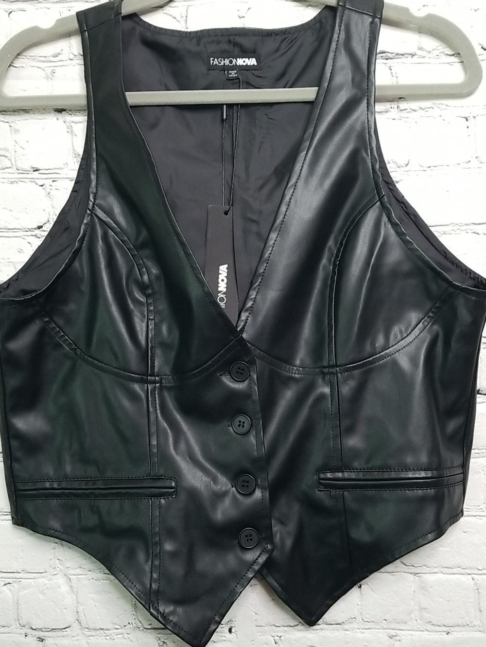 Fashion Nova Black Pleather Biker Moto Goth Vest Xlarge NWT